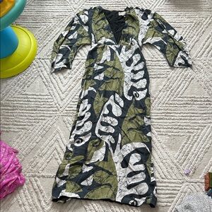 Mara Hoffman Olive Black White Abstract Print Maxi Dress